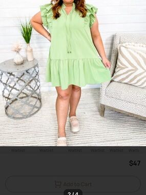 entro Sage Green Ruffle Sleeve Tie-Front Dress